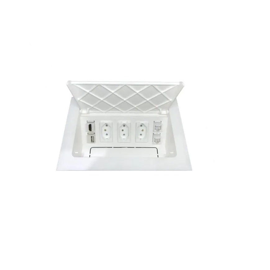TOMADA PARA MESA, CAIXA COM OS 4 PLUGS + 1 RJ45 EMBUTIR