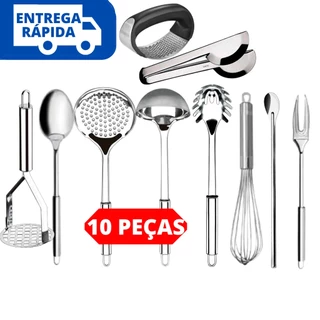 Kit 10 Talheres Utensílios 100% Inox Jogo Completo Conchas