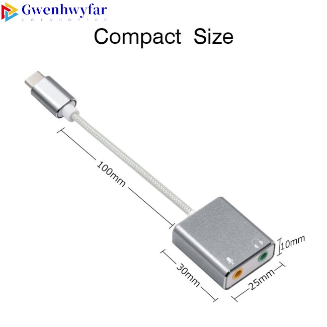 Placa De Som Estéreo Externa GWEN USB Tipo C Adaptador De Áudio Com Fone De Ouvido De 3,5 Mm E Conector De Microfone Para Windows , Mac , PC ,