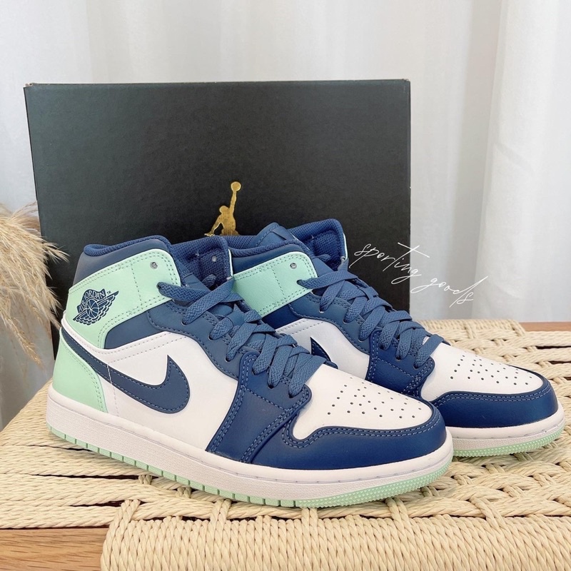 Estoque Pronto Air Jordan 1 Mid Blue Mint Sapatos De Basquetebol AJ1 ...