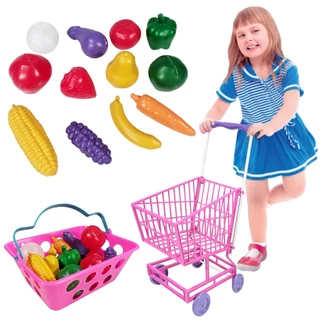 Carrinho De Feira Mercadinho Frutinhas Brinquedo Cesta Rosa Compras Mercado Infantil Com Acessórios Supermercado Presente Criança Menino Menina Educativo Pedagógico