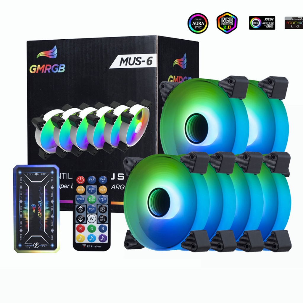 GMRGB Kit 6 Cooler Fan Led Rgb 120mm Ventoinha Para Gabinete Cpu Gamer ...