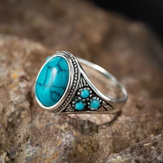 Prata Retro Turquesa Homens Punk Fashion Jewelry Jóias De Moda Aço Titânio Anéis De Noivado