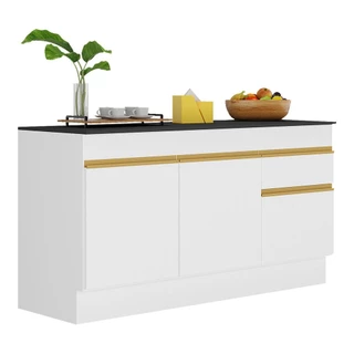 Balcão Cozinha com Rodapé Gabinete Pia 150 cm 3 Portas 1 Gaveta Veneza GW Multimóveis MP2107 Branco