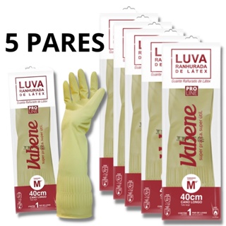 5 pares - Luva Látex Ranhurada Cano Longo - Vabene
