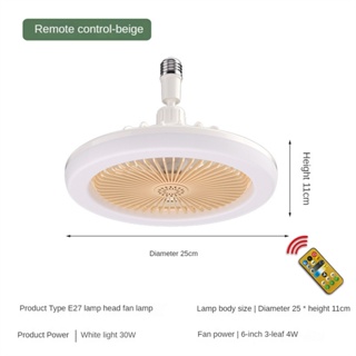 Ventilador de teto regulável com luz, lustre de LED E27 com rotação de 360°  com controle remoto, 3 velocidades de vento, para cozinha, sala de estar  (48W)