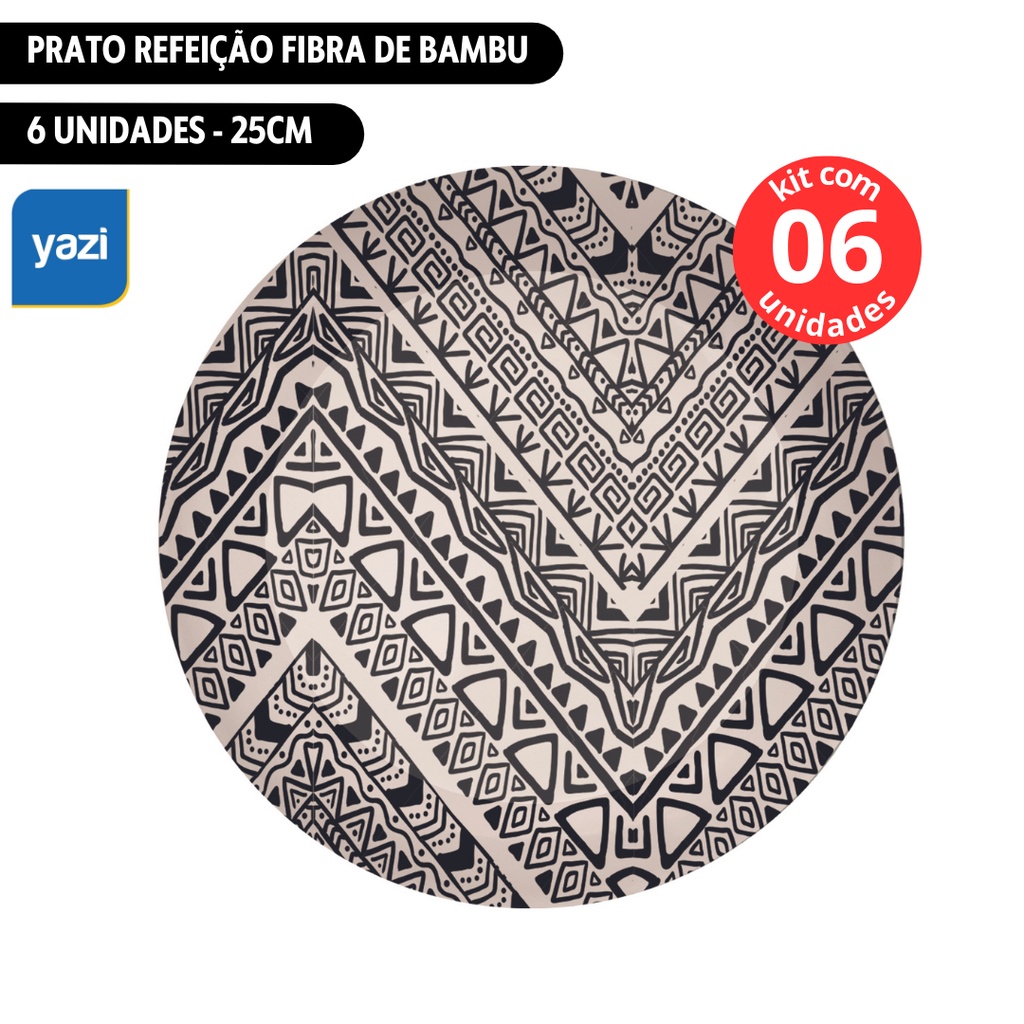 Kit c/6 unid Prato Refeição 25cm Fibra de Bambu Yazi