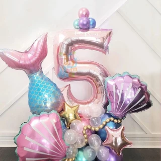33pçs/set Sereia Tema Rose Gold Número Balões Cauda De Balão De Folha De Alumínio Para Festa De Aniversário Infantil Decorações Suprimentos