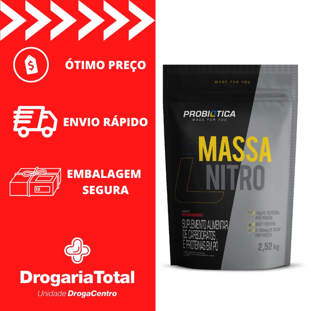 Massa Nitro 2520g 2,52Kg Probiotica Hipercalórico Sabor Morango