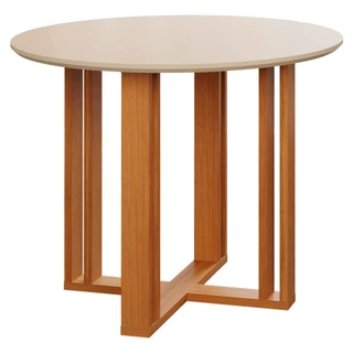 Mesa Redonda para Sala De Jantar 93x93 Tampo De MDF Flora Cimol Nature/Off White