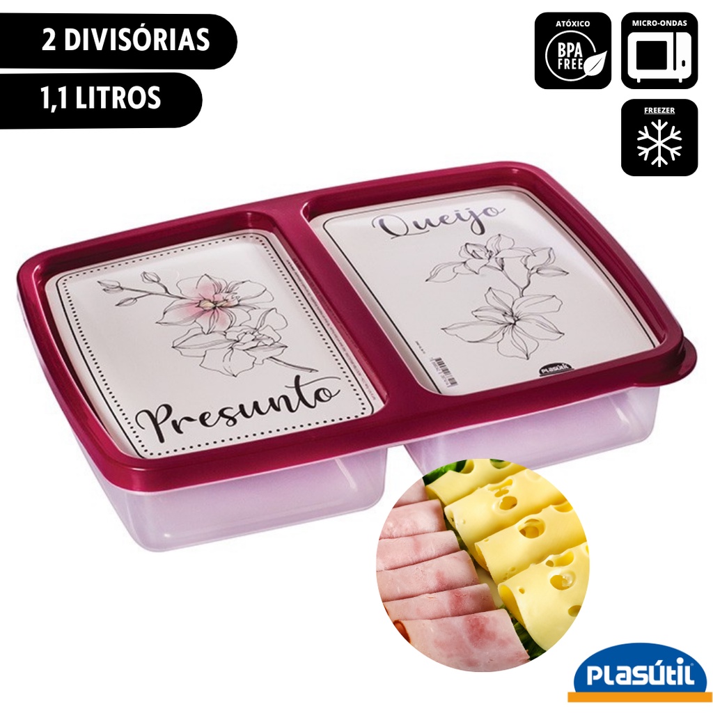Porta Frios Presunto e Queijo c/ 2 Divisórias 1,1L Plasútil | Shopee Brasil