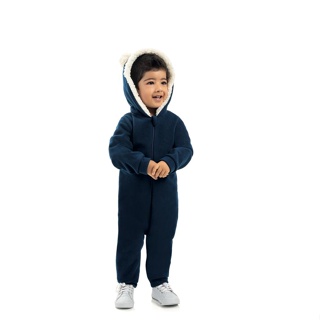 Macacão Bichinho Ursinho Capuz Bebê Menino Azul-escuro Soft