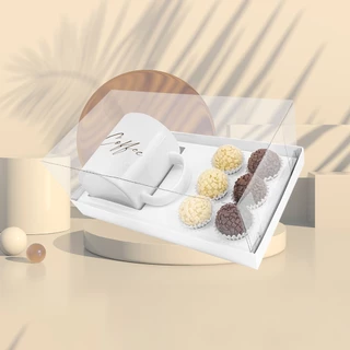 10 Caixas para Presente - Caneca e 6 doces Branca com Visor Confeitaria