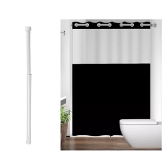 Kit Porta cortina Varão Banheiro 75 a 88Cm Com Cortina Box Ilhós Antimofo Com Visor Lisa Preta