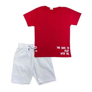 Conjunto Infantil Masculino Camiseta Malha Detalhe Lateral Bermuda de Sarja com bolso 4-6-8-10