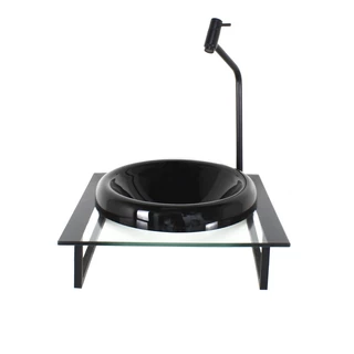 GABINETE COM CUBA DE VIDRO CHAPEU 10MM COM TAMPO 40CM PRETO MAIS TORNEIRA METAL PRETA