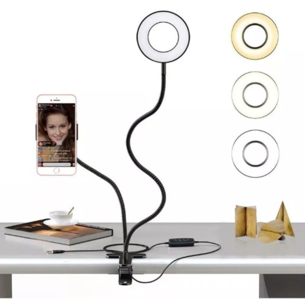 Luminária Ring Light Com Suporte Para Celular De Mesa