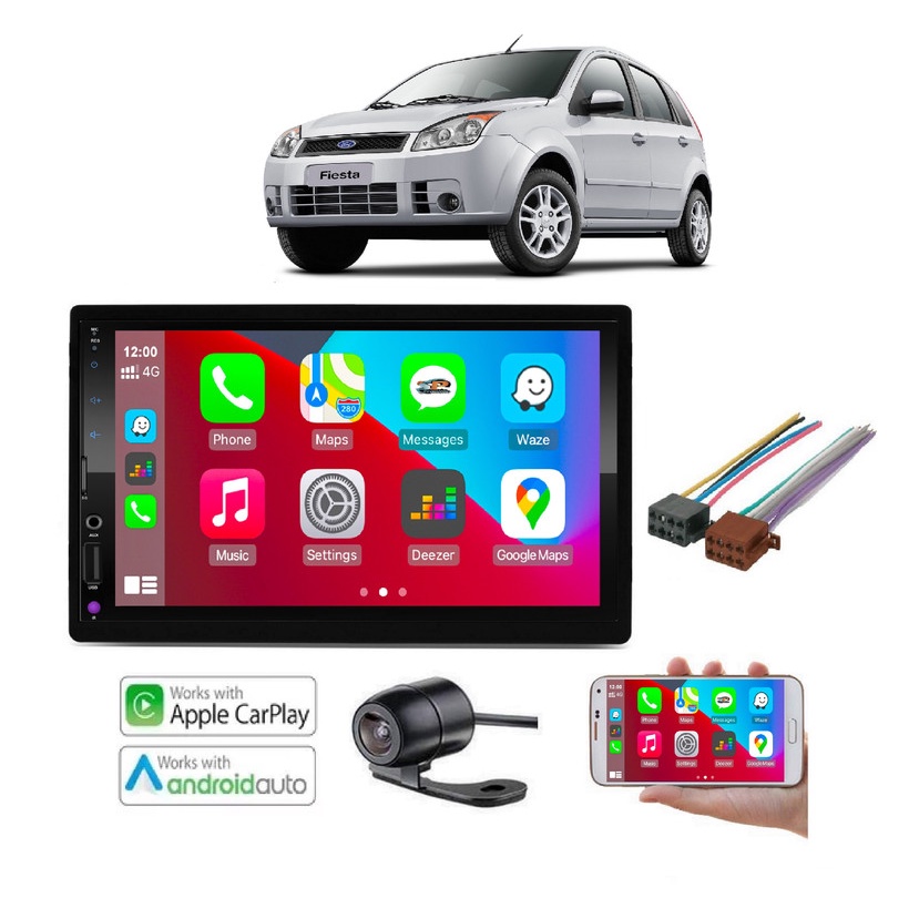 Mp5 Multimidia AndroidAuto e Carplay Fiesta 2008 2009 2010