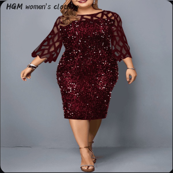 Plus Size Vestidos 4XL 5XL 6XL Lace Malha Sexy Elegante Midi Vestido De Festa Vermelho Preto Verde Roxo Solto Hellow Das Mulheres Clothi