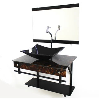 GABINETE DE VIDRO 60CM APX COM CUBA RETANGULAR MÁRMORE IMPERADOR