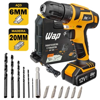 Parafusadeira Furadeira Sem Fio 12v Mandril 10mm Broca Maleta Wap