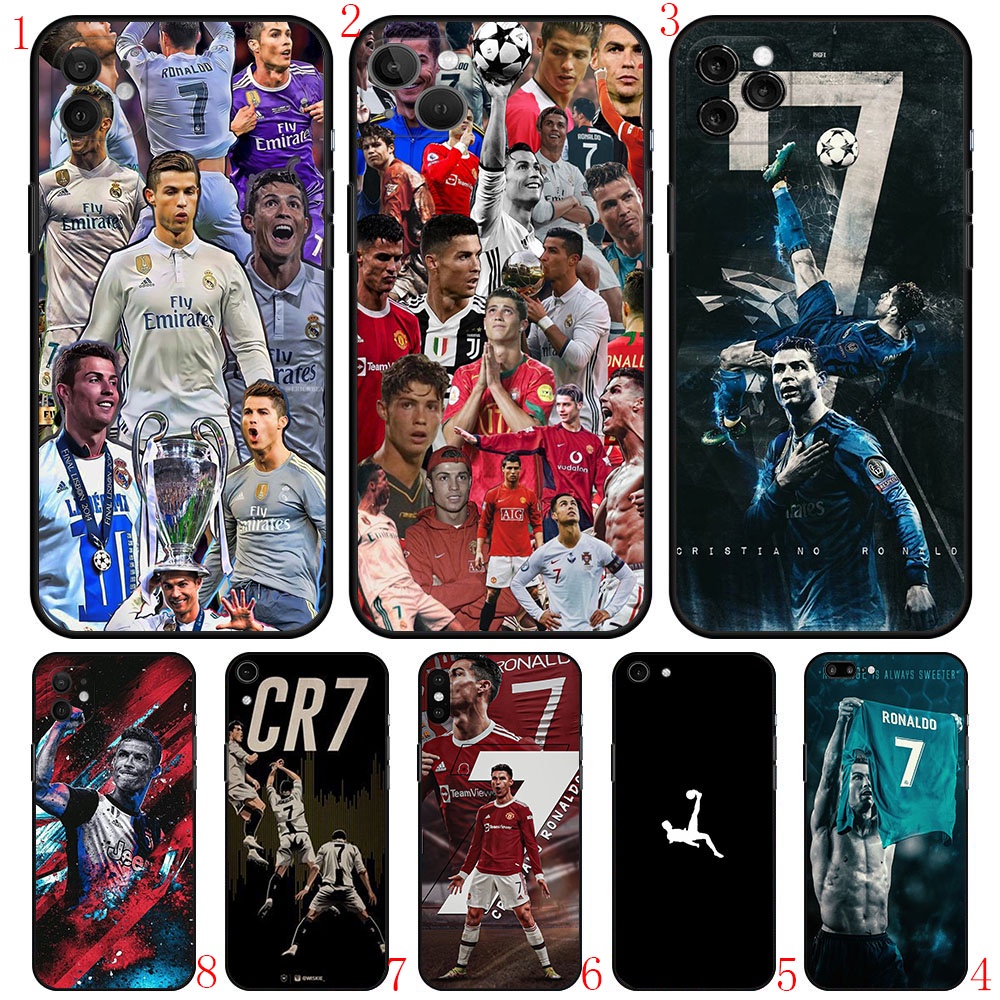 iPhone 11 1 11 Pro Max 12 Mini XR XS Futebol CR7 Estojo De Telefone Preto Macio