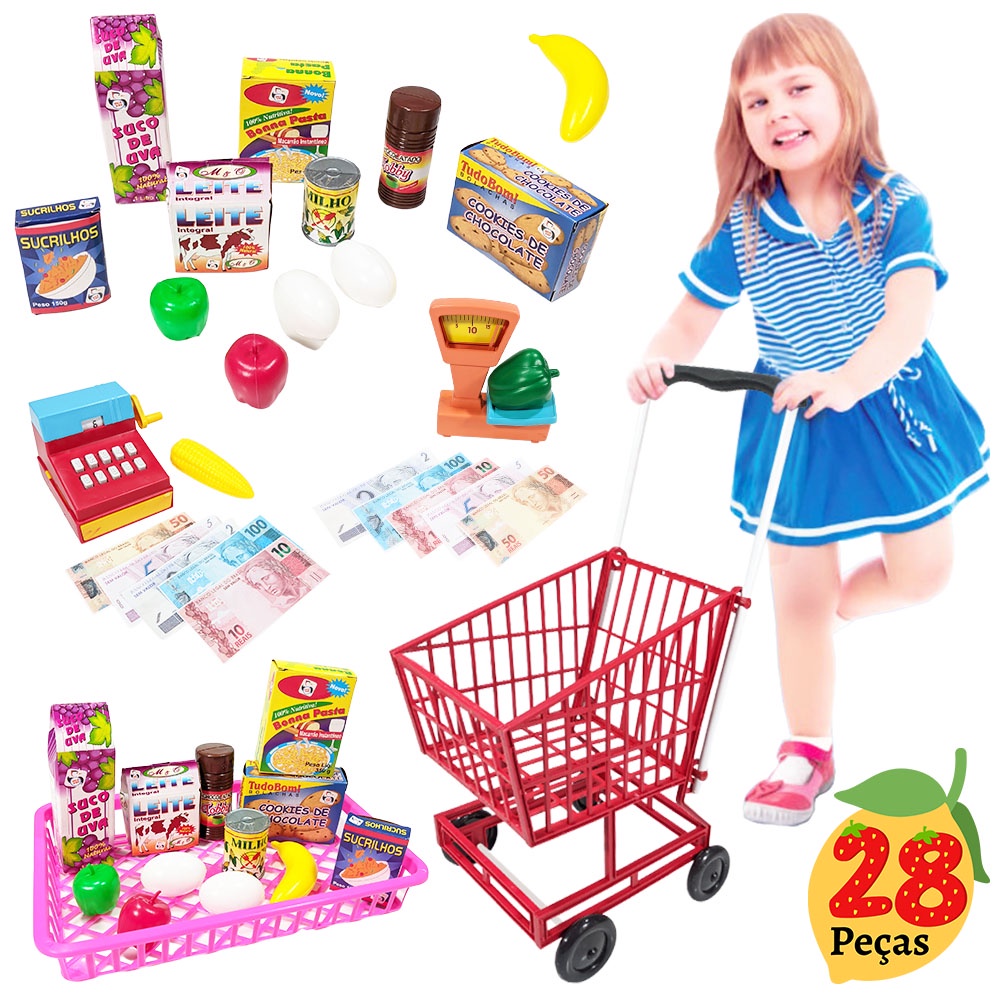 Carrinho Infantil De Supermercado Compras Com Frutas Grande Mercadinho ...
