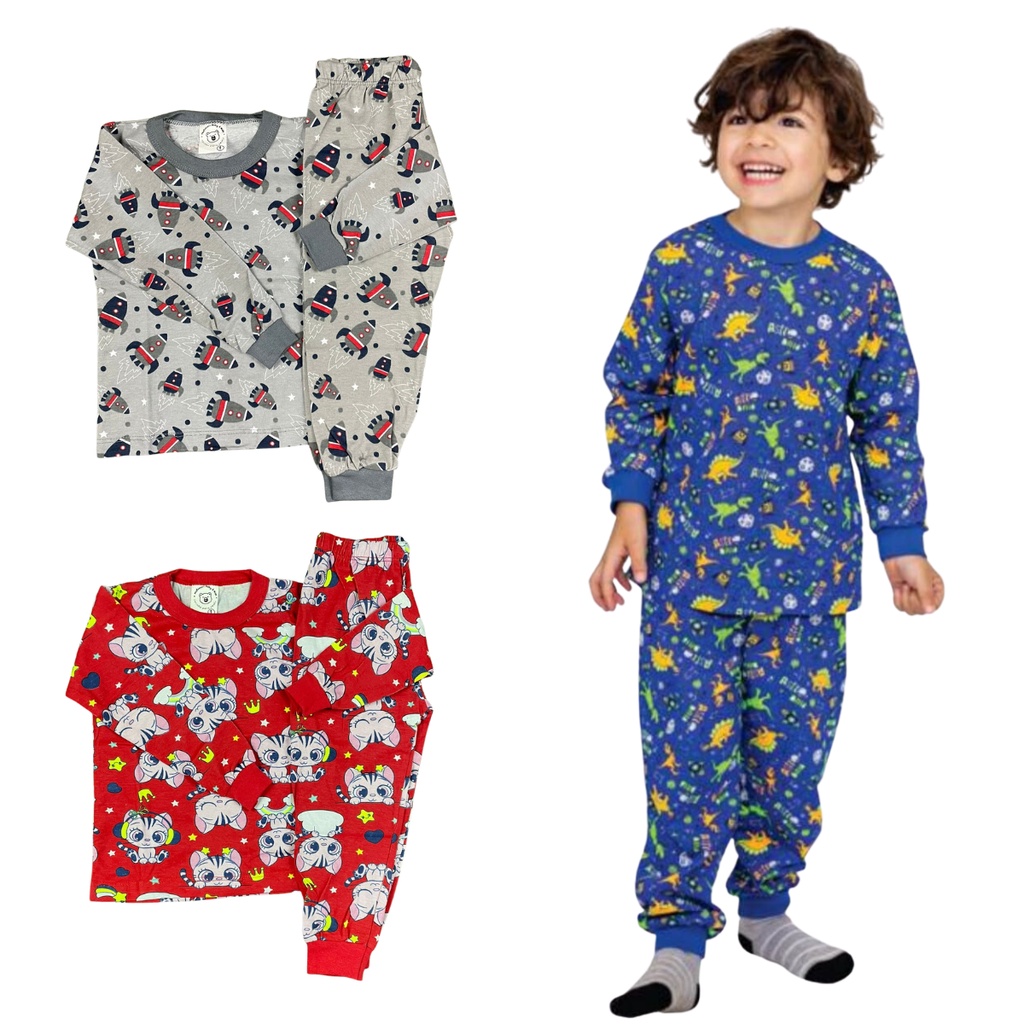 Pijama Infantil 100% Algodão 1 até 6 Anos Menino Menina Longo Inverno ...