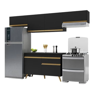 Cozinha Compacta Multimóveis Veneza GB FG3697 com Armário e Balcão Preta