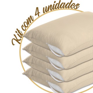 Kit 4 Capas Protetoras de Travesseiro Bege Com Zíper Proteção Total Antiácaro