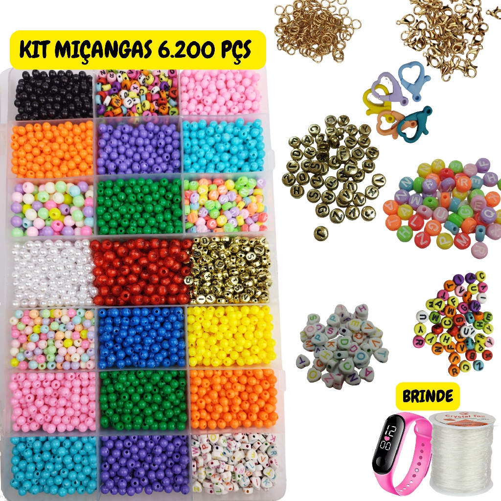Kit Miçangas Para Fazer Pulseiras e Bijuterias Coloridas Infantil ...