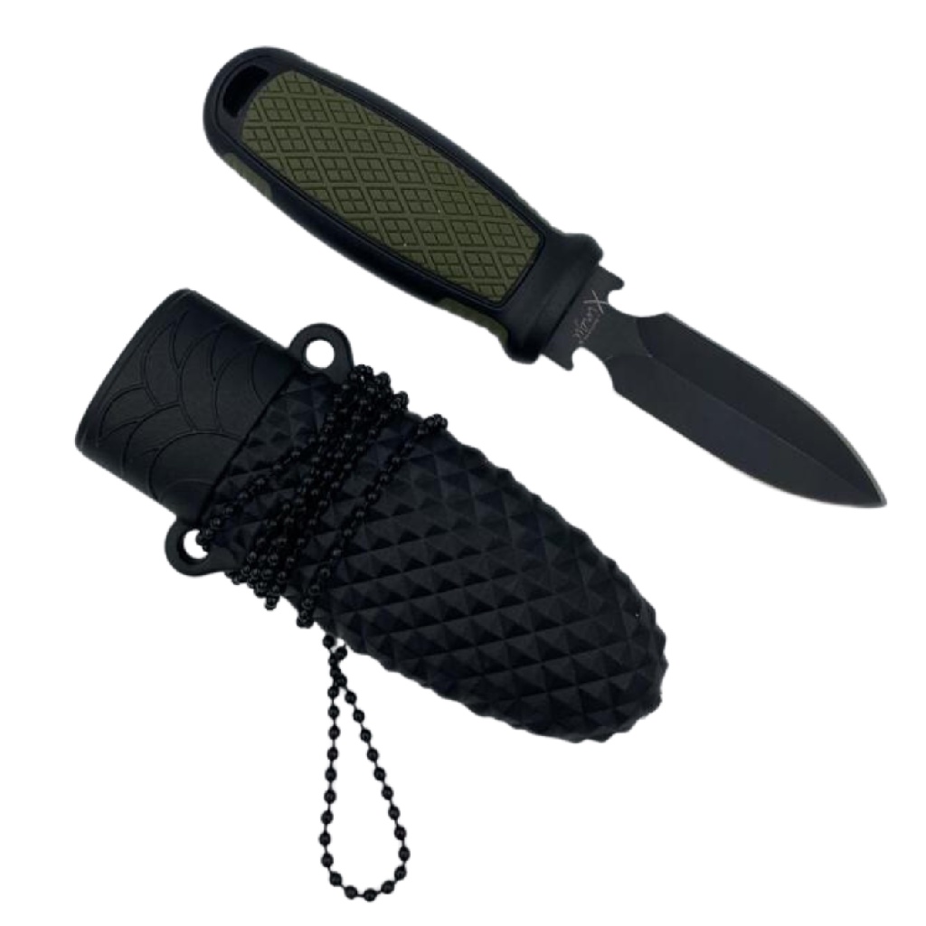 Faca Esportiva Inox c/ Corrente de Aço e Bainha Rígida