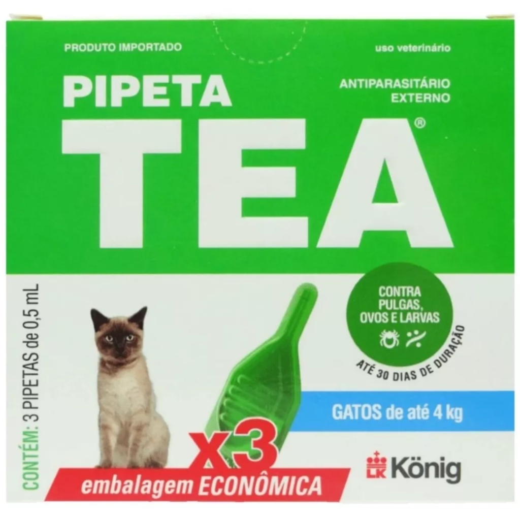 Antipulgas TEA Gatos Pipeta 3 unid Até 4kg 0,5ml