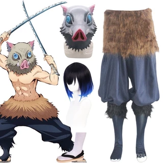 Hashibira Inosuke Cosplay Anime Demon Slayer Rengoku Kyoujuri Kimetsu Em Yaiba Fantasy Pants Sapatos De Porco Máscara De Silicone Preto