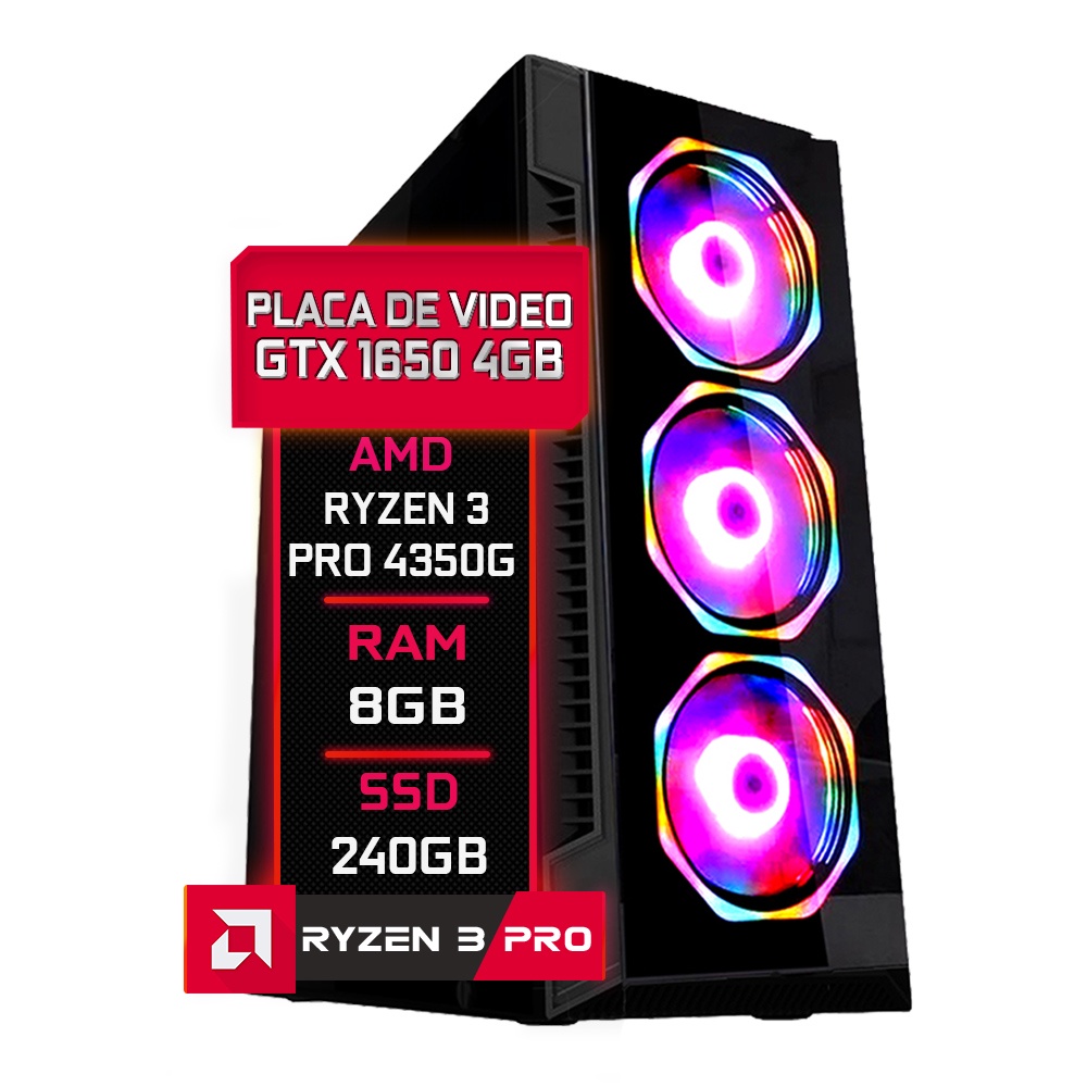 PC Gamer Fácil AMD Ryzen 3 PRO 4350G 3.8GHZ 8GB DDR4 3000MHz GTX 1650 4GB  SSD 240GB - Fonte 500w | Shopee Brasil