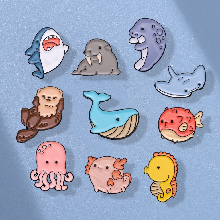 Coleção De Animais Marinhos Bonitos Esmalte De Liga De Lapela Alfinete De Cartoon Polvo De Baleia Tubarão Broche De Metal Crachá Acessórios De Vestuário Presente