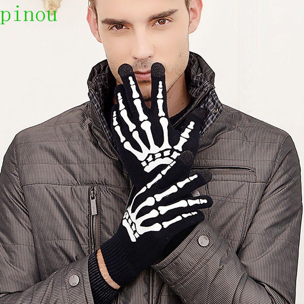 PINOU Halloween Mittens Luminosas De Punk Aquecedor De Ossos De Mão Único Mantenha O Esqueleto Macho Quente Luvas De Meia-Dedos Não Deslizantes