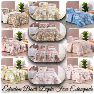 Kit Edredom Super King 3 Pecas Bouti Patchwork Estampado dupla face