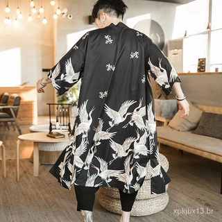 Yukata Haori Homens Kimono Cardigan Casaco Samurai Japonês Outfit 3CPK