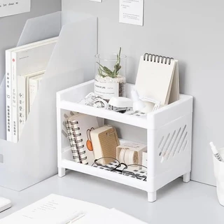 1 peça Rack de Armazenamento de Plástico, Rack de Armazenamento de Mesa Simples Branco de Camada Dupla para Casa