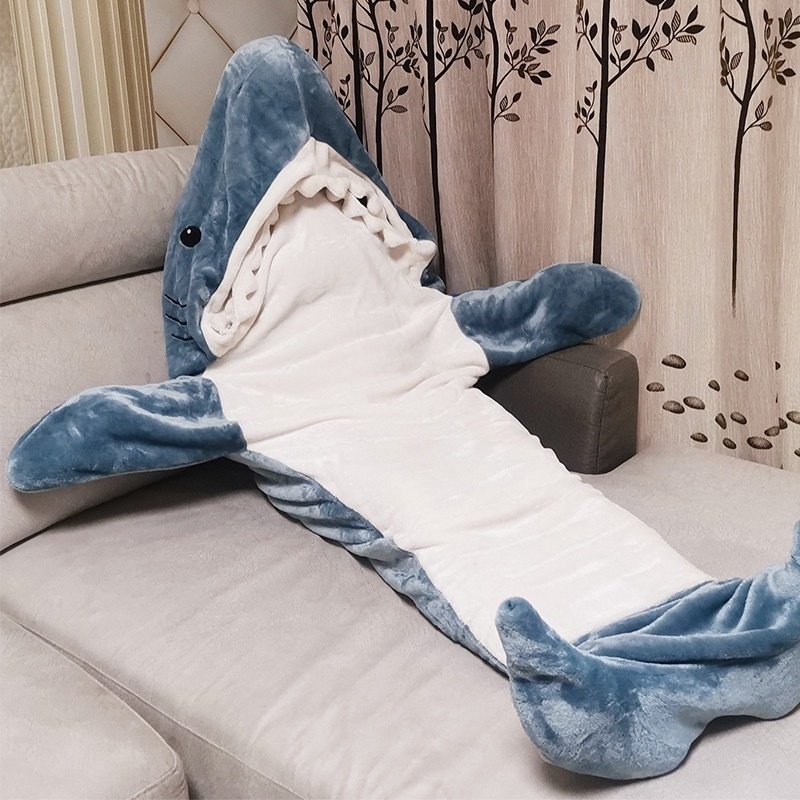 Pijama Amante Do Capuz De Flanela Macia Cobertor De Tubarão Saco De Dormir