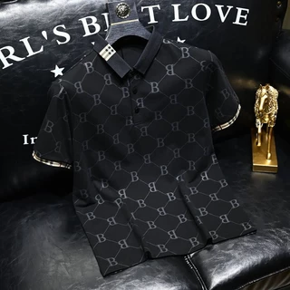 Produto Europeu Camiseta Lapela De Estampada Manga Curta Polo Masculina Slim-Fit All-Match Half @