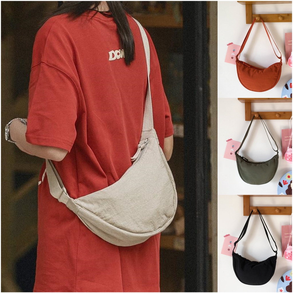 2023 Ins Simple Olid Color Sling Bag for Woman Versão Coreana Casual Fashion Dumpling Student Saco De Lona Pregueada Para O Ombro Bolsa Mensageiro