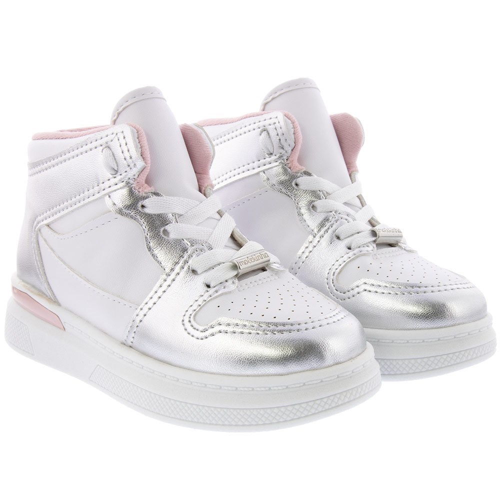 Tênis Infantil Molekinha Cano Alto Flatform Metalizado Branco