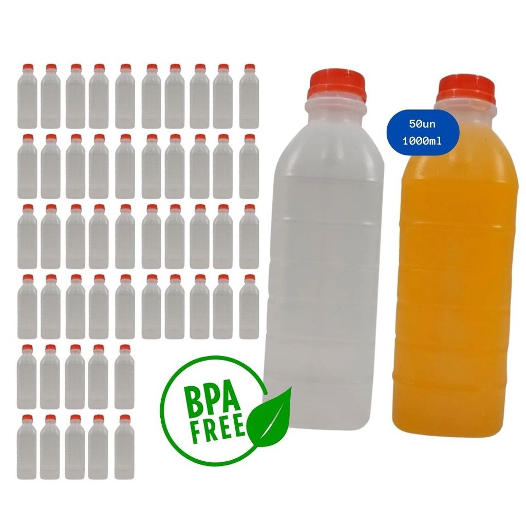 Garrafa Plástica Descartável Leitosa com Tampa Lacre Laranja - 1 Litro 1L 1000ml - pct 50 Unidades