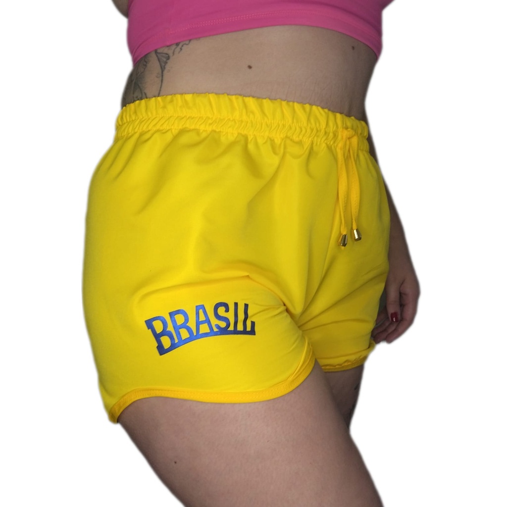 Short Tactel Feminino Copa Brasil Amarelo E Azul