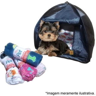 Kit Tenda Cama Cabana Dobrável + Manta Macia Pet Cães Gatos