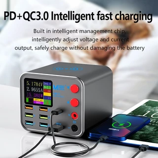 MaAnt multi-função 8 portas carregador LCD digital velocidade curto-circuito detecção reparação 10W PD QC3.0 carregamento rápido sem fio