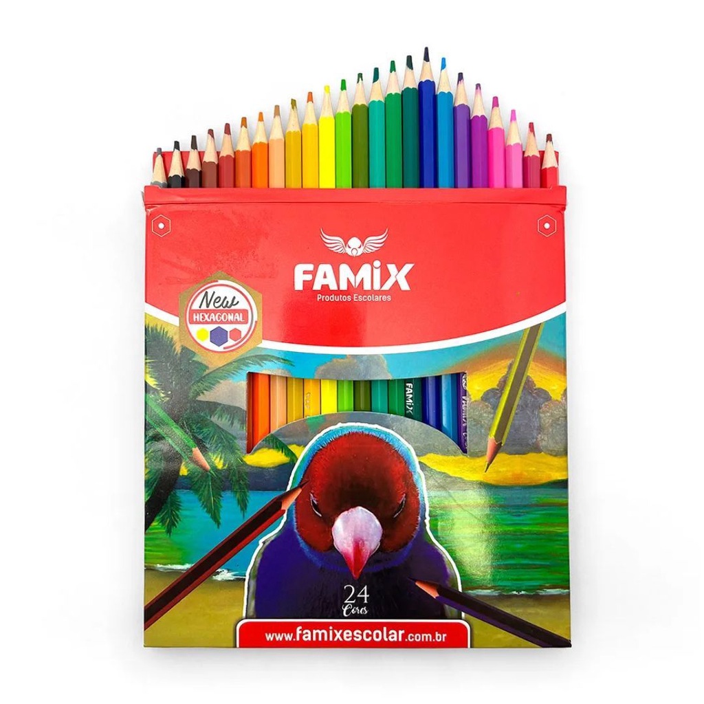 Lápis De Cor Hexagonal c/24 Cores Famix | Shopee Brasil