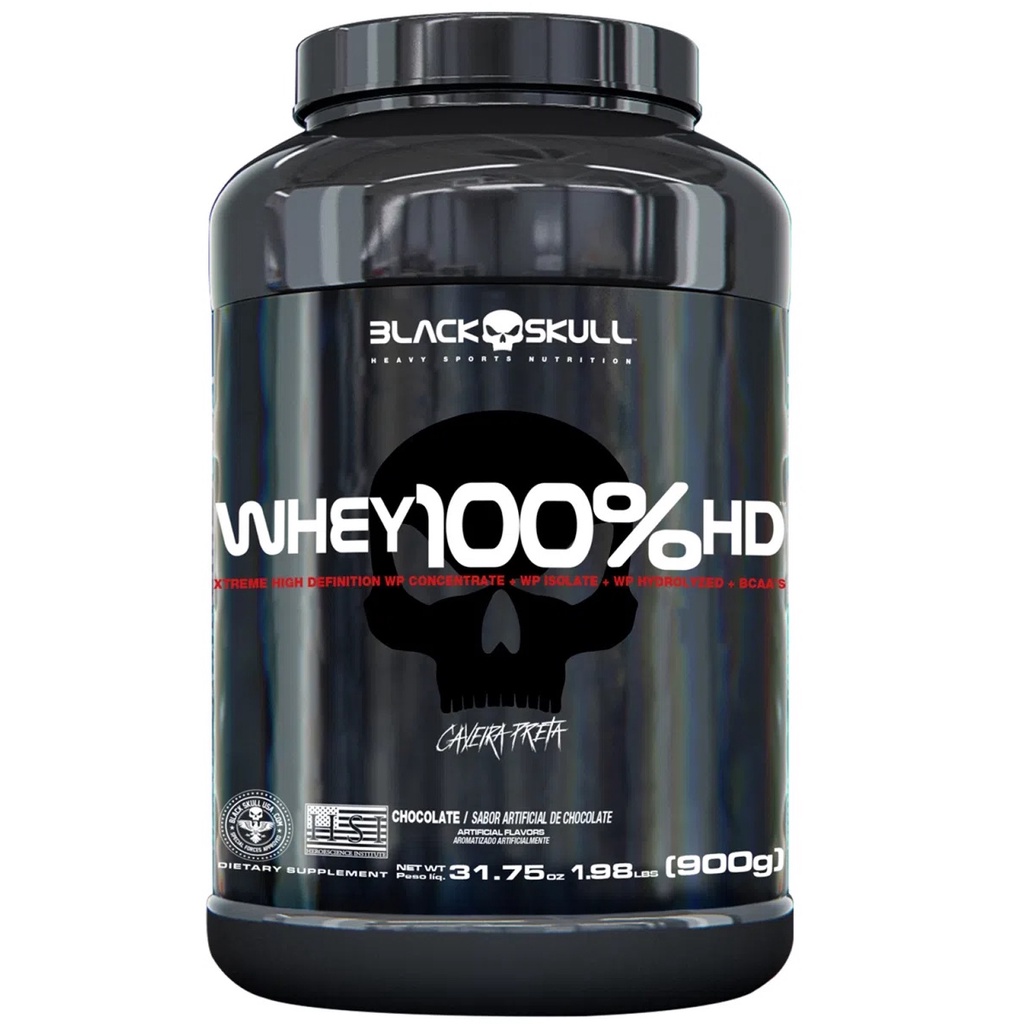 Whey 100% HD 900g Pote Morango Black Skull